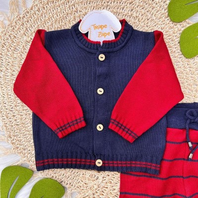 Conj de linha colegial azul marinho e vermelho