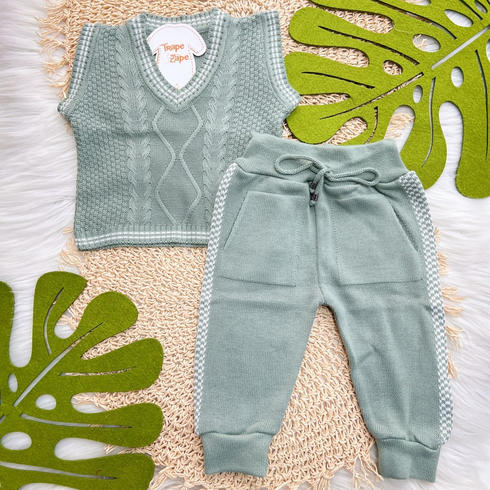 Conjunto de Linha Colete Tranças e Calça com Bolso - Verde