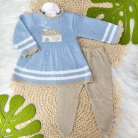 Vestido de Linha e Calça - Casinha - Azul Bebê