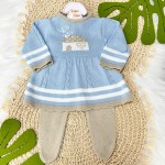 Vestido de Linha e Calça - Casinha - Azul Bebê