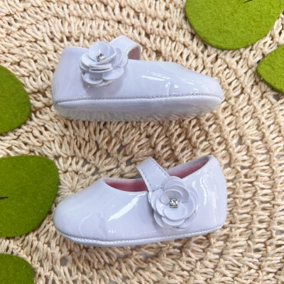 Sapato Boneca - Branco com Flor Lateral