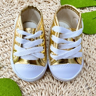 Tenis cano alto com cadarço- Dourado