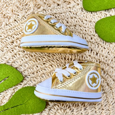 Tenis cano alto com cadarço- Dourado