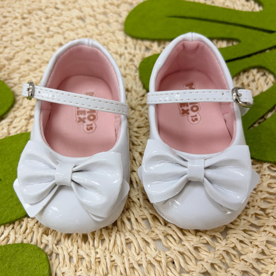  Sapato Boneca - Branco com Laço Frontal