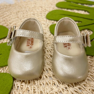 Sapato Boneca - Dourado com Laço de glitter Lateral