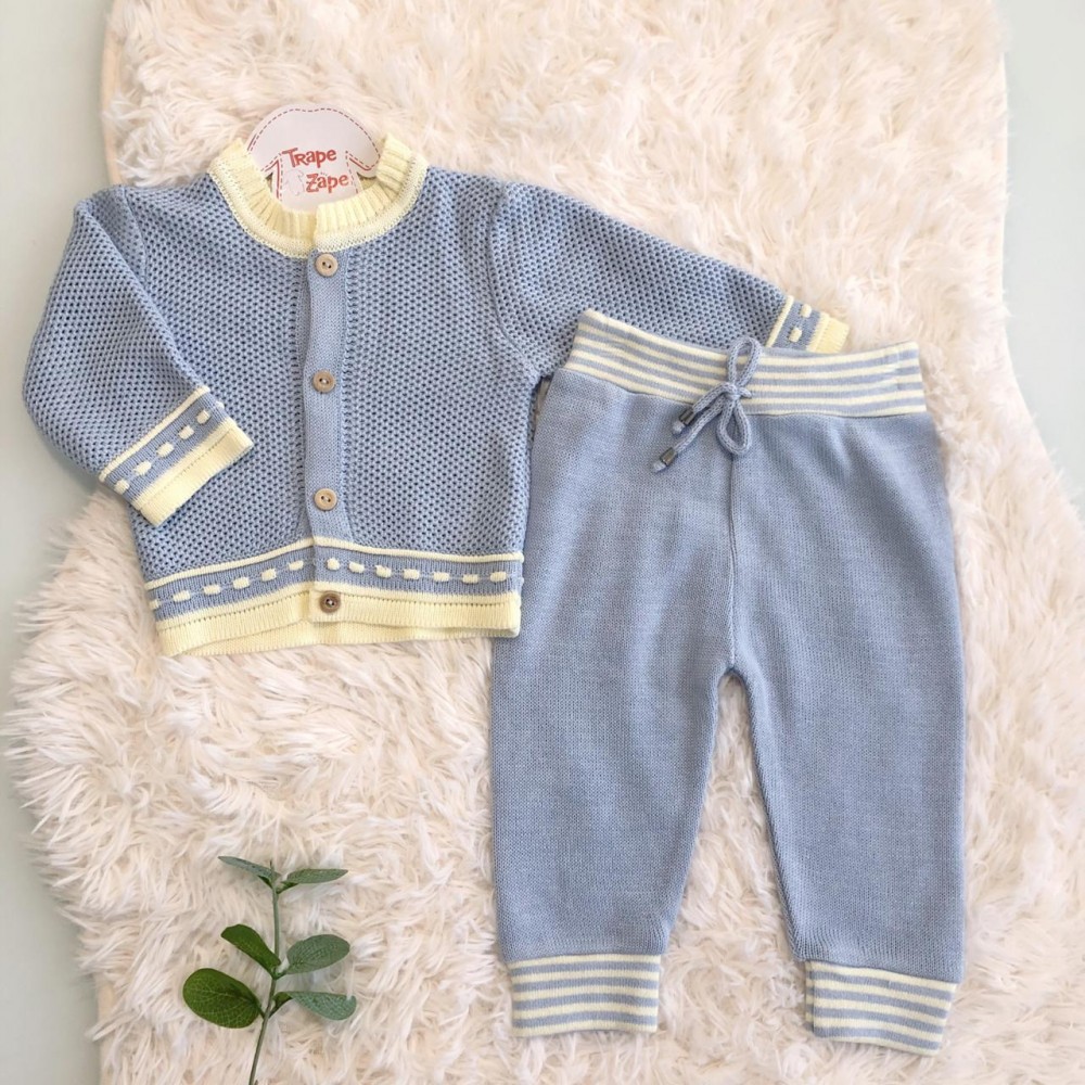 Conjunto de linha tijolinho azul bebe com amarelo