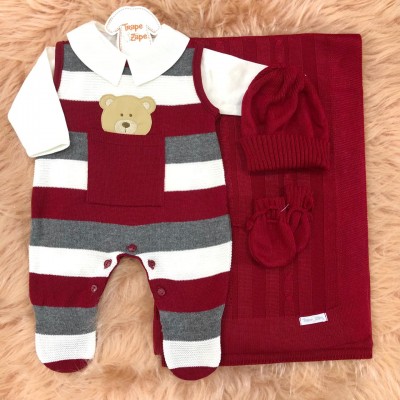 Saída de Maternidade Theodoro - Vermelho e Chumbo