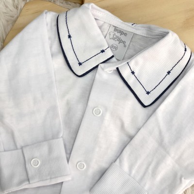body branco com gola bordado linha e asterisco marinho