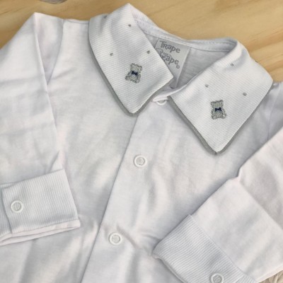 body branco com gola bordado urso pontinhos cinza