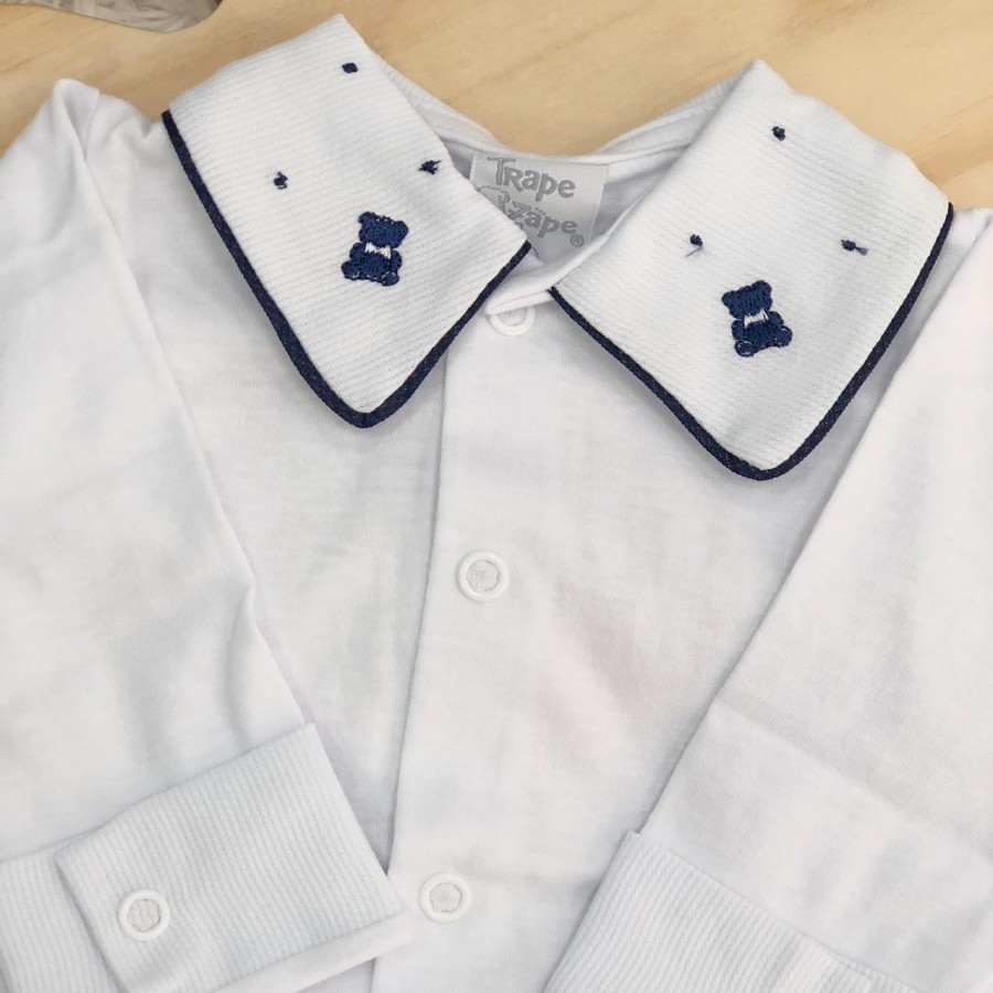 body branco com gola bordado urso pontinhos marinho