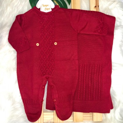  Saída de Maternidade botão madeira- Vermelho