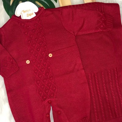  Saída de Maternidade botão madeira- Vermelho