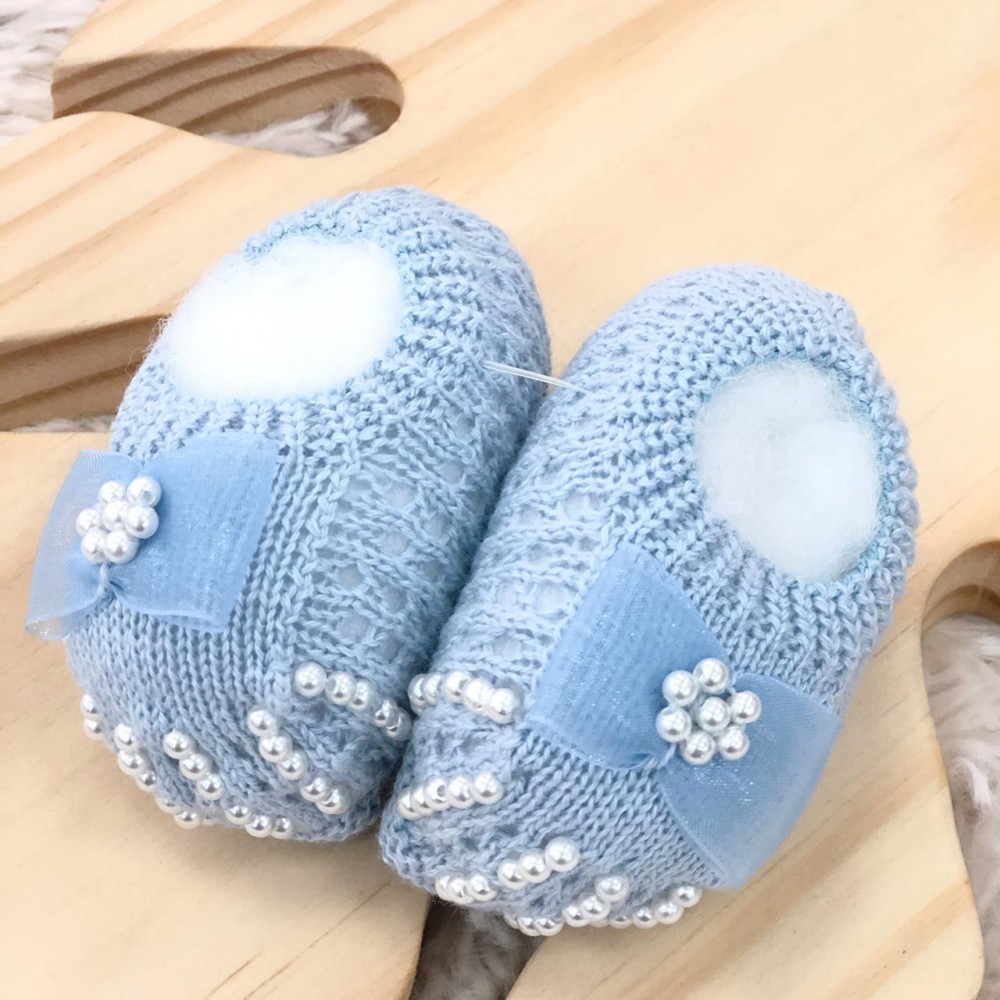 Sapatinho/sapatilha de linha Laço cetim Azul Bebê